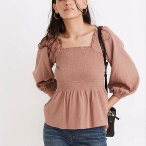 Madewell Lucie Smocked Peplum Top